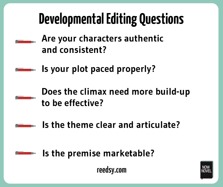 Developmental editing questions via Reedsy | Now Novel