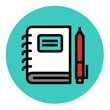 Now Novel icon of notebook and pen - tools to start writing